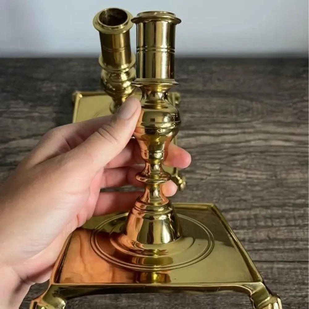 Pair of Vintage Shiny Brass Candle Holders